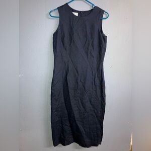 Talbots Black Midi Dress with Button Accents 100% Irish linen #736